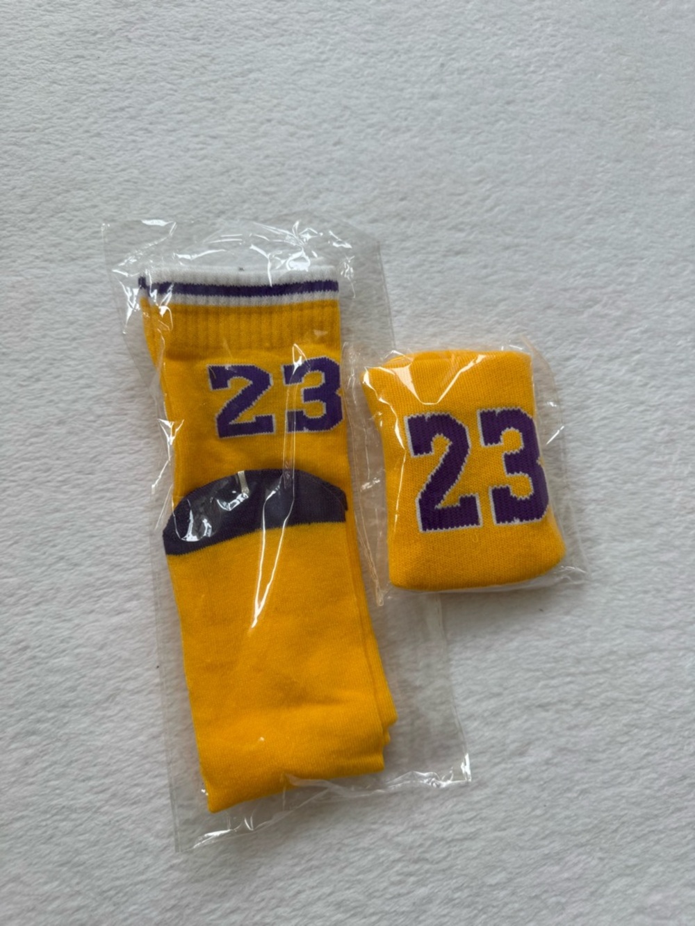 Yellow Athletic Socks with Purple '23' Number & Wristband
